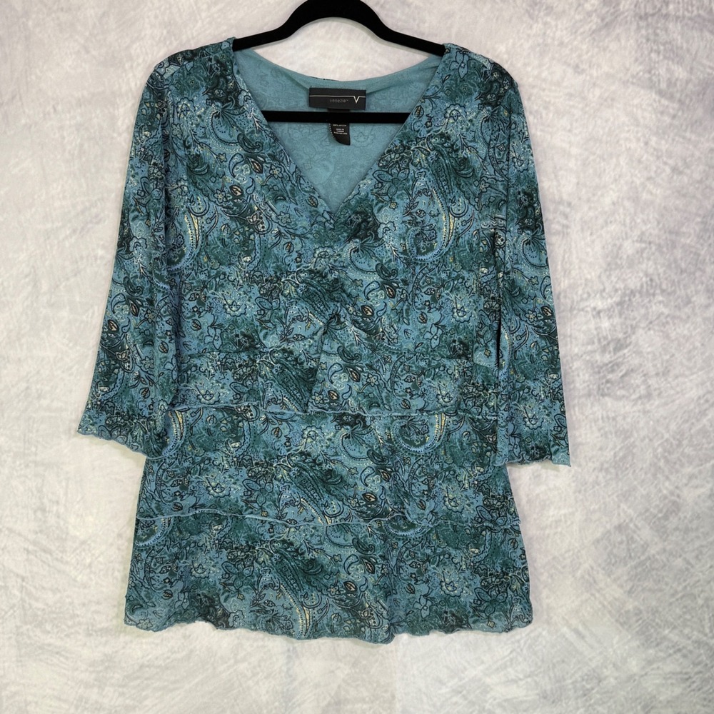 Vtg Y2k Paisley Mesh Tiered Top Womens sz 14/16 Fairy Grunge Indie Sleaze boho